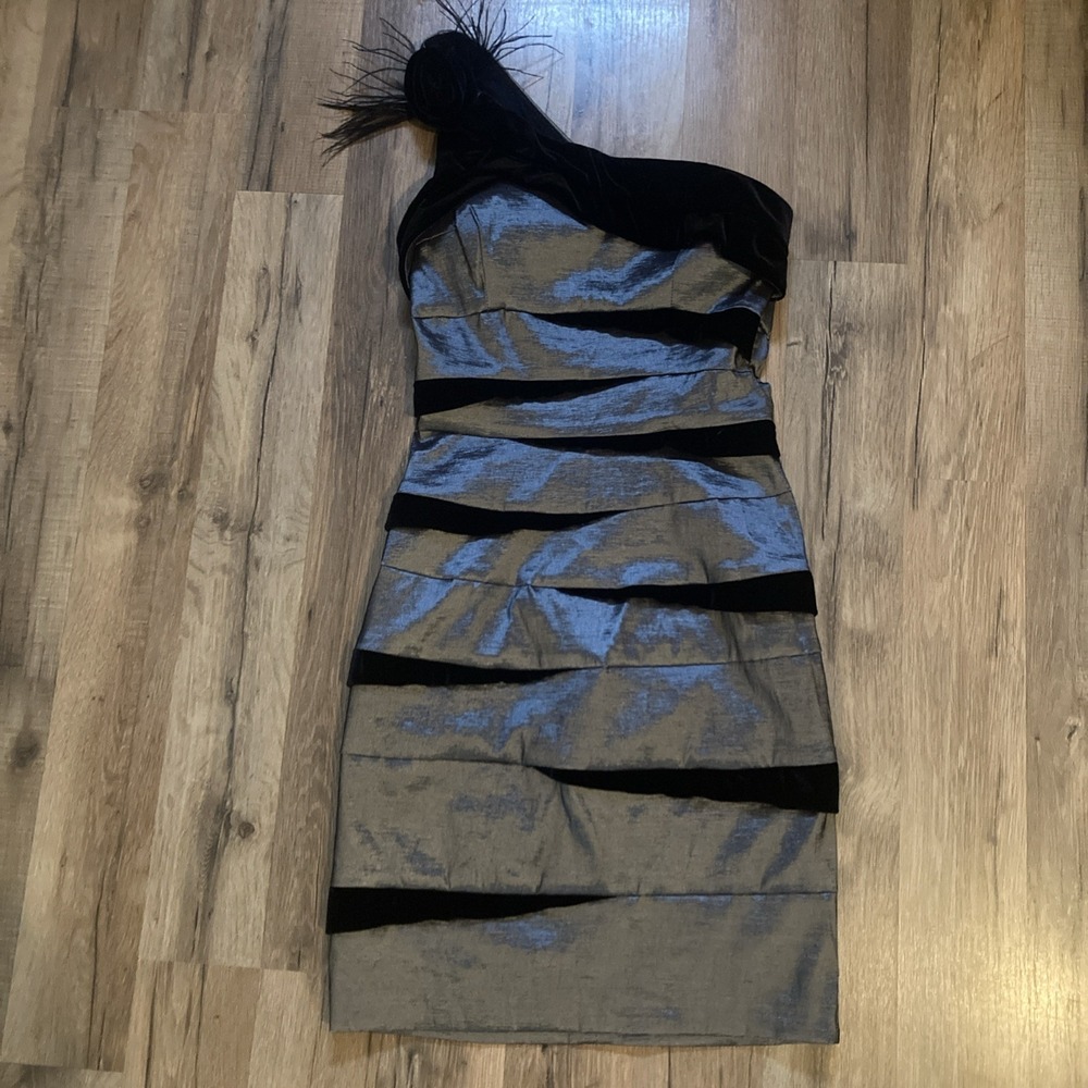 Betsy & Adam Dress One Shoulder Short Formal Cocktail‎ Prom Wedding 6 Bodycon